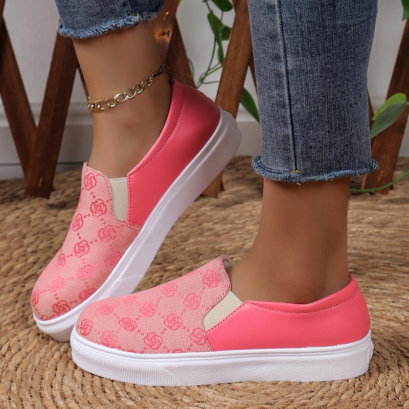 Fashion Embroidered Womens Casual Sneakers Soft Sole Comfortable Slip On Walking Shoes Woman Lightweight Non Slip Flat Footwear