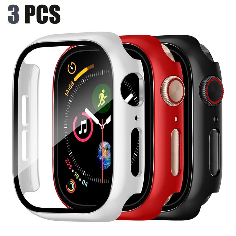 3 Pack Tempered Glass Cover for Apple Watch Screen Protector Case 9 8 7 6 5 4 3 SE 40MM 41mm 46mm 45mm 10 42mm 38mm Accessories 7
