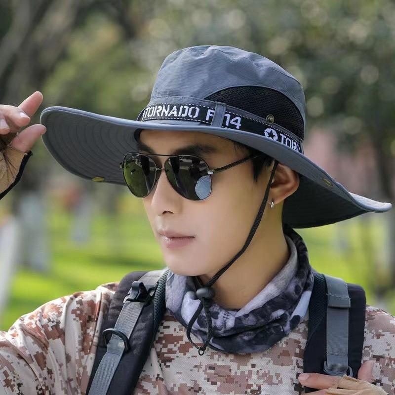 

Sun Protection Sun Hat For Men With Wide Brim Breathable Summer Fishing Cap серый
