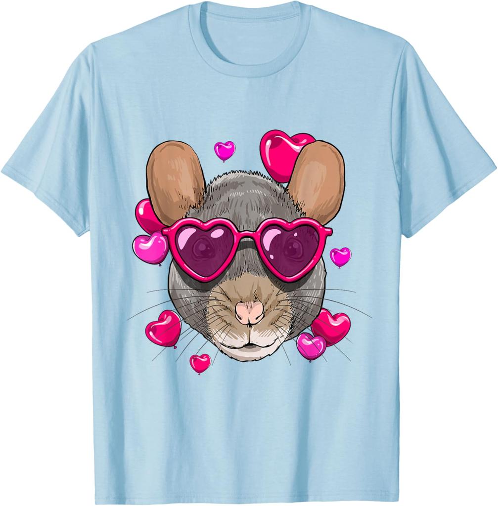 Valentine Chinchilla Rat Lover Heart Sunglasses Graphic Tee Cute Rodent Animal T-Shirt