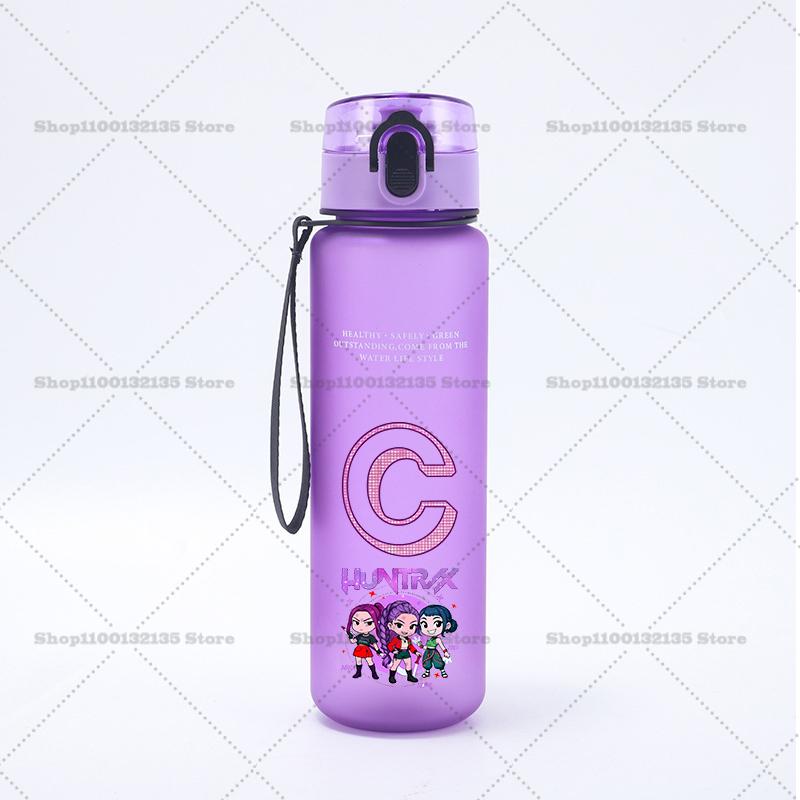 650ml KPop Demon Hunters Sports Water Bottle Boy Motivational Leak Proof Portable Reusable Cups Outdoor Travel Gym Jugs Gift