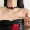 Women Lace Tie Choker Rose Flower Fabric Clavicle Neck Collar