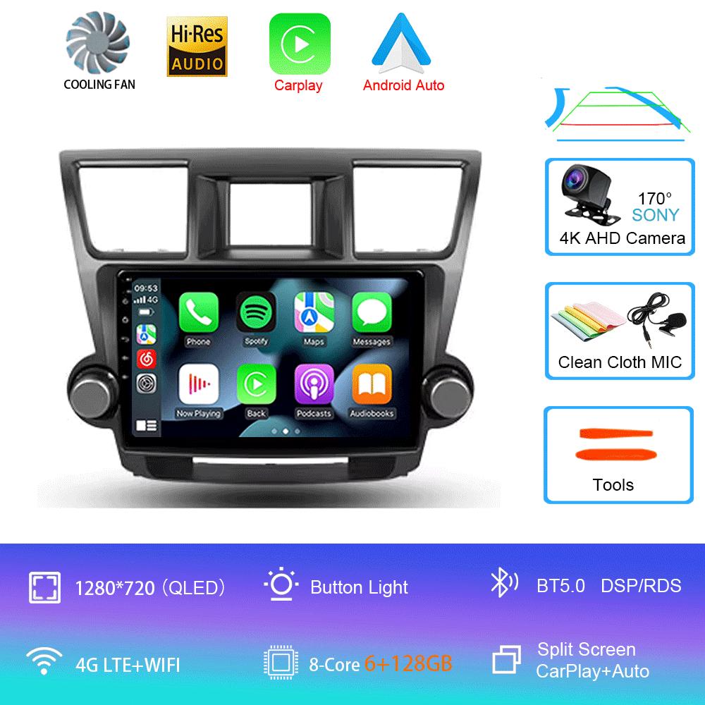 Car Radio Android 14 Carplay Auto For Toyota Highlander 2 XU40 2007-2013 Multimedia Video Player Navigation GPS Stereo 2din DSP