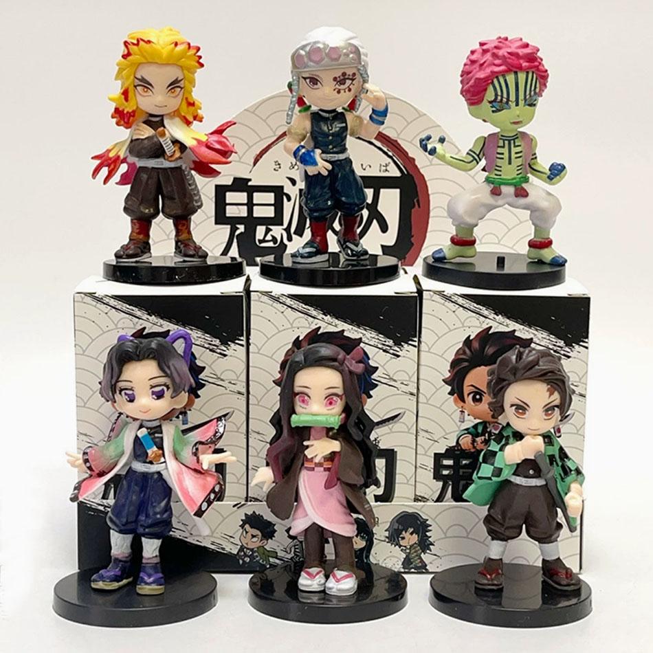 Demon Slayer Figure Toy Anime Kimetsu no Yaiba Q Version Sitting Tanjiro Nidouzi Inosuke Zenizu PVD Figurine Model Doll Gifts