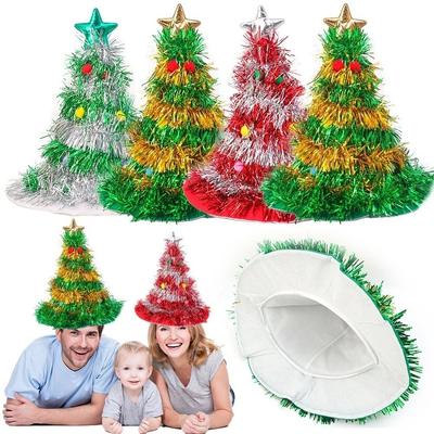 Shiny Tinsel Colorful Poms Christmas Tree Hat Festival Party Supplies Role-Playing Christmas Themed Hats Costume Hat