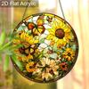 Acrylic Sunflower and Butterflies Suncatcher, Stained Glass Style Window Hanging Ornament for Nature and Garden Lovers