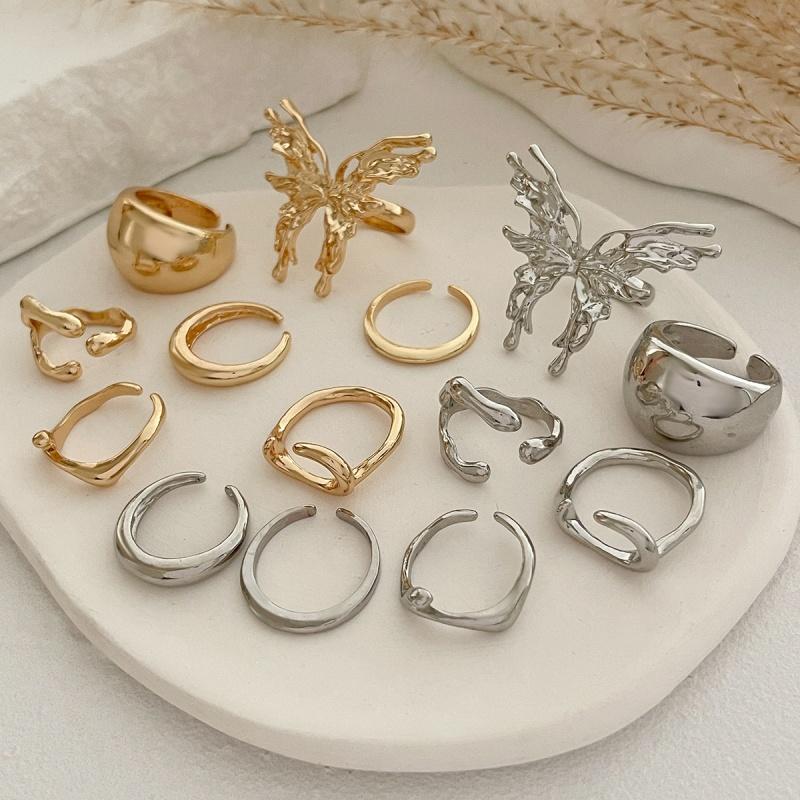 7Pcs/set Smooth Geometric Butterfly Open Rings Set for Women Couple Exaggerated Metal Irregular Chunky Ring Y2K Jewelry Gift