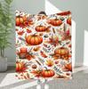 Thanksgiving Flannel Blanket - Maple Leaf & Pumpkin Design Throw for Sofa Decoration