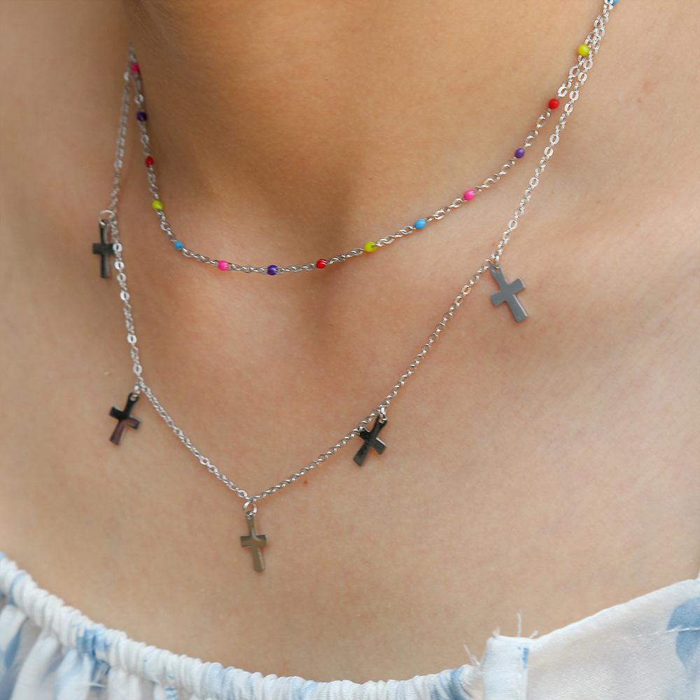 

Двойной крест Личность Бусина Дофамин Ожерелье Женская Мода Универсальная Ключичная Цепочка