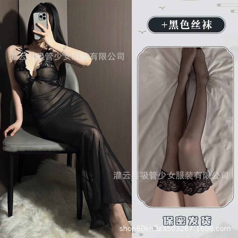 Sexy underwear sexy mesh perspective slim dress sexy long suspenders deep V