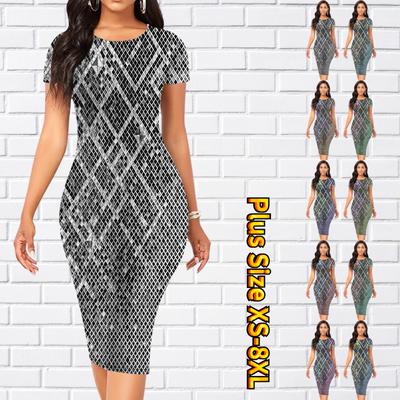 Vestido ajustado de manga corta hasta la rodilla Vestido midi con estampado de diamantes en forma de diamante 3D para mujer a la moda