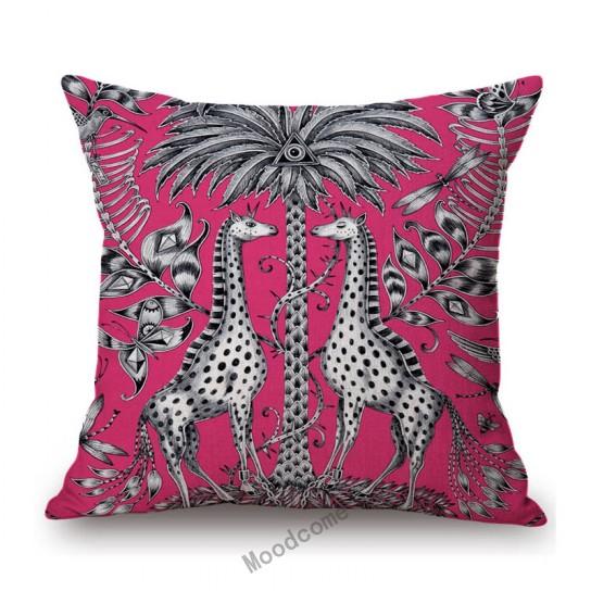 Orange Yellow Blue Pink Purple Tropical Plant Giraffe Unicorn Animal Pattern Toile De Jouy Decorative Pillow Case Cushion Cover