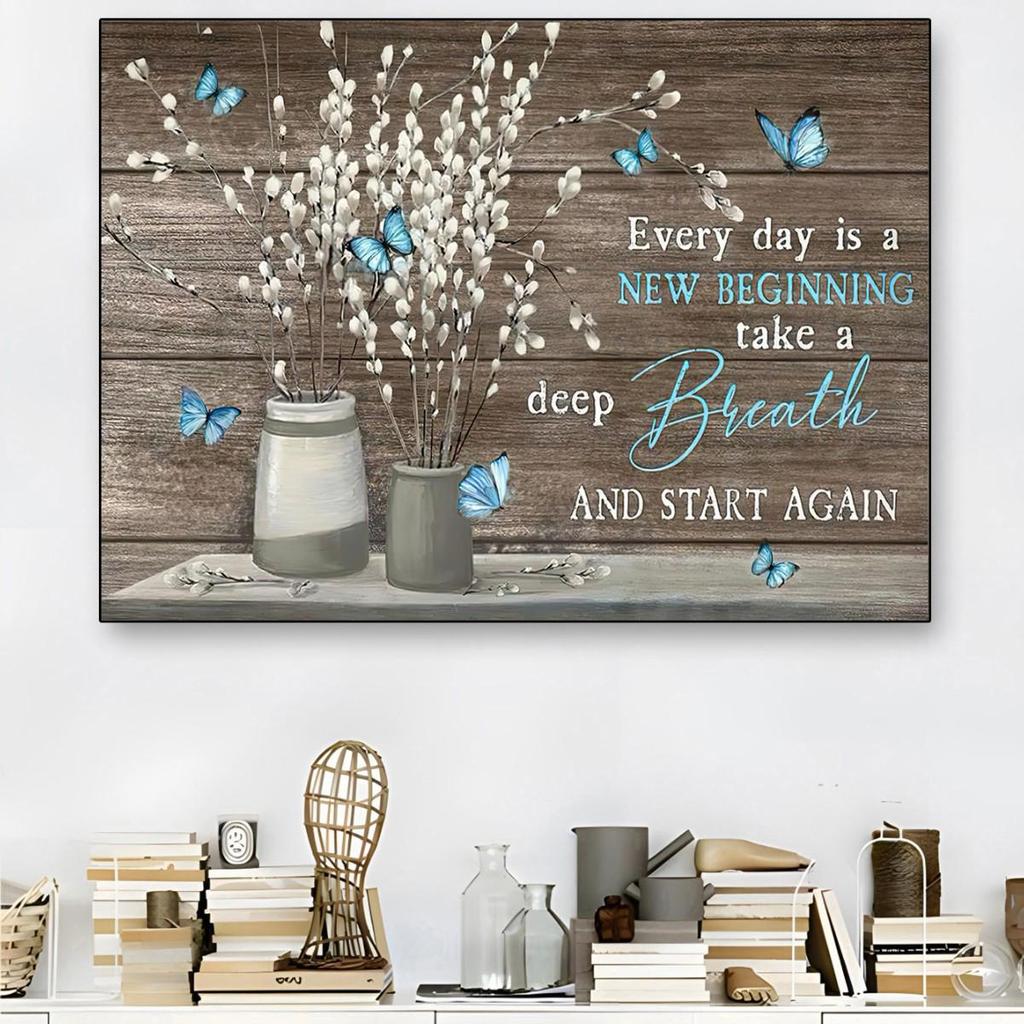 Retro Floral Wall Art: Daisy & Butterfly Canvas with Wooden Frame