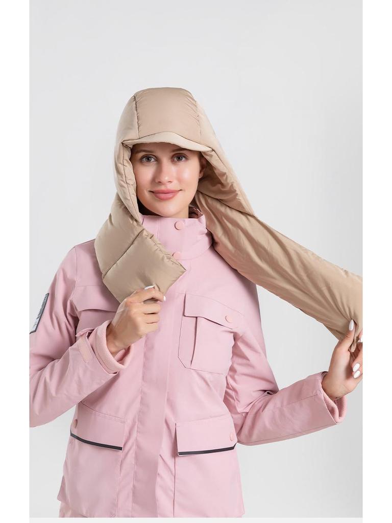 Women's Hooded Down Hat & Scarf: Windproof, Warm Ear & Neck Protection for Autumn/Winter