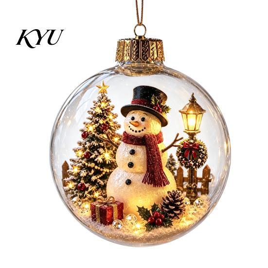 Year Round Home Accent Lighted Clear Christmas Ball Ornaments, Cute Santa Claus/Tree/Snowman/Angel Figure Inside Winter Wonderland Decorations