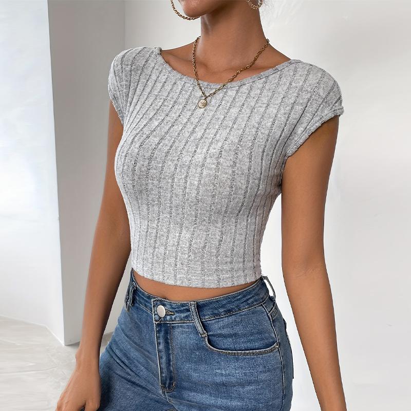fashion gray Knitted crop Top Summer Women Fall Slim Sweater Short Sleeveless Solid Sexy backless short knit tops Pullover 2025