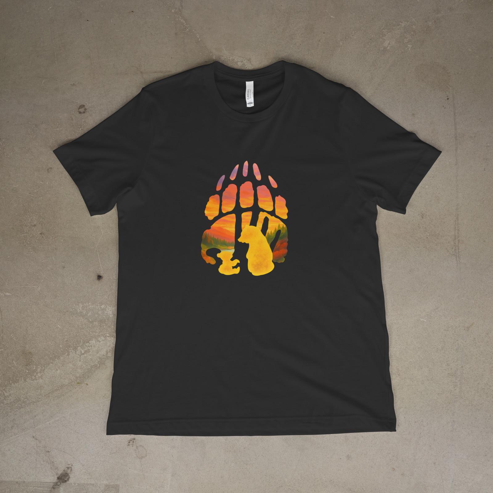 Bear Paw Dog Shirt Sunset Wilderness Graphic Tee Hiking Camping Nature Lover 2XL