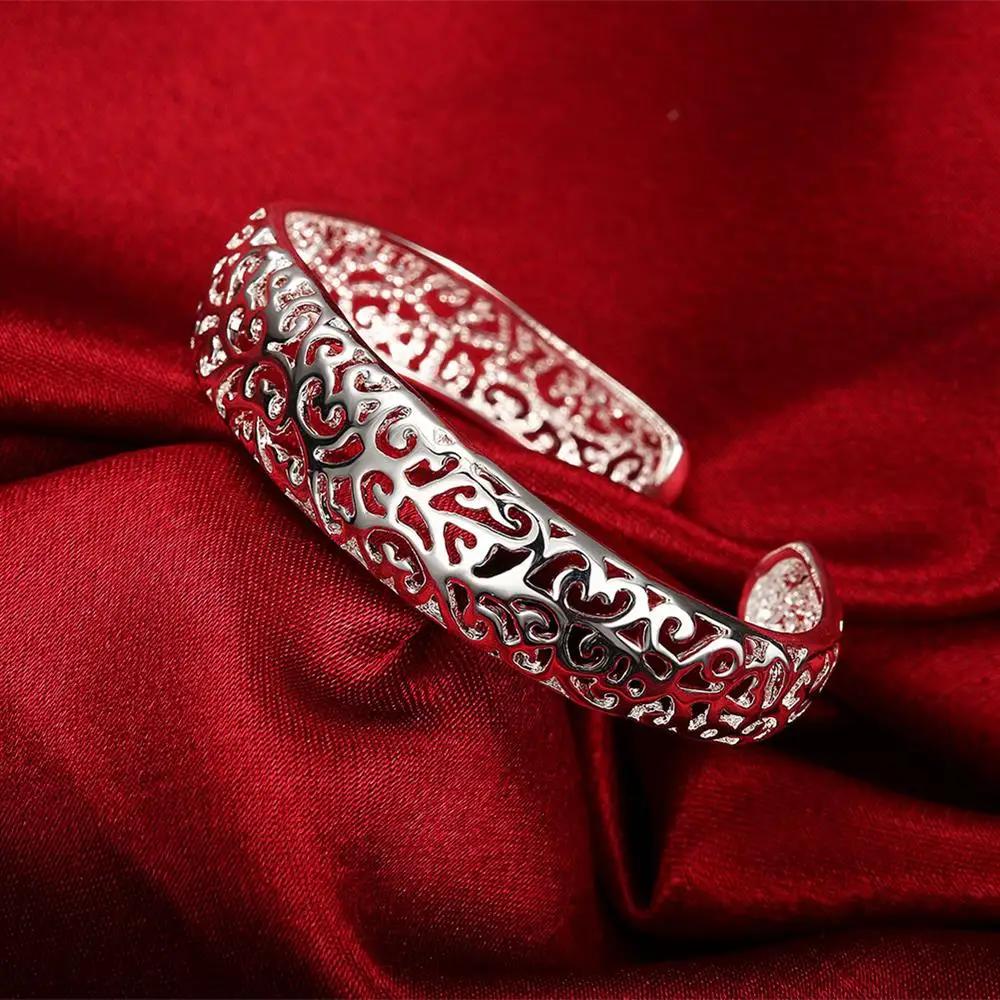Bracciali Trendy in Argento 925 Braccialetto Charms Carini Aperti per Donne Gioielli di Moda Regolabile Dimensioni Bracciale Manicotto Festa di Matrimonio