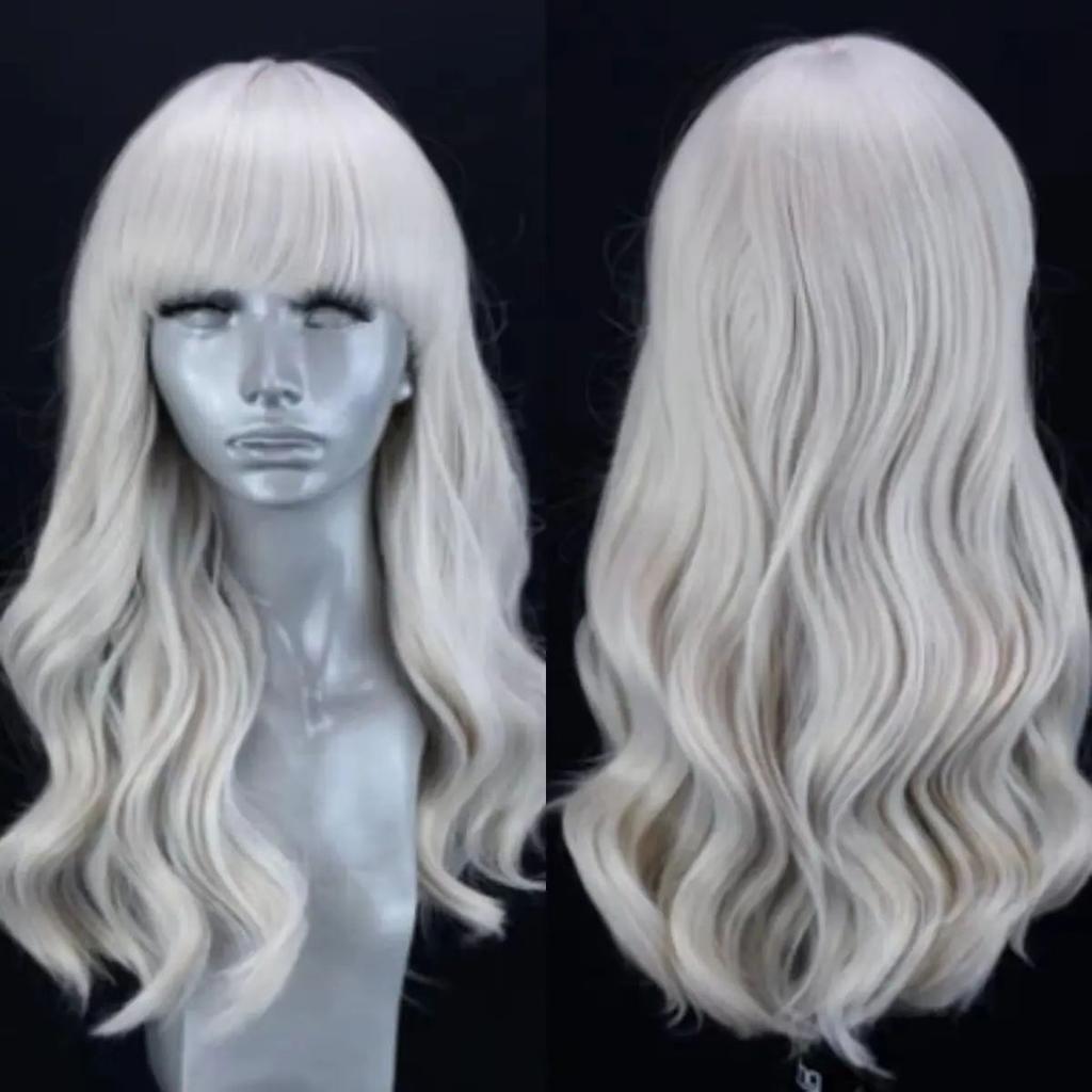 White Wig With Bangs Body Wave Lace Fornt Wig Synthetic And Blend Premium Fibre Heat Resistant Cosplay Pre Plucked For Women