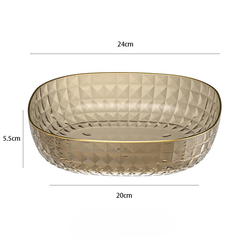 Light Luxury Gold Edge Square Fruit Tray Home Large Capacity Plastic Vegetable Salad Meal Tray Living Room Snack Candy Tray