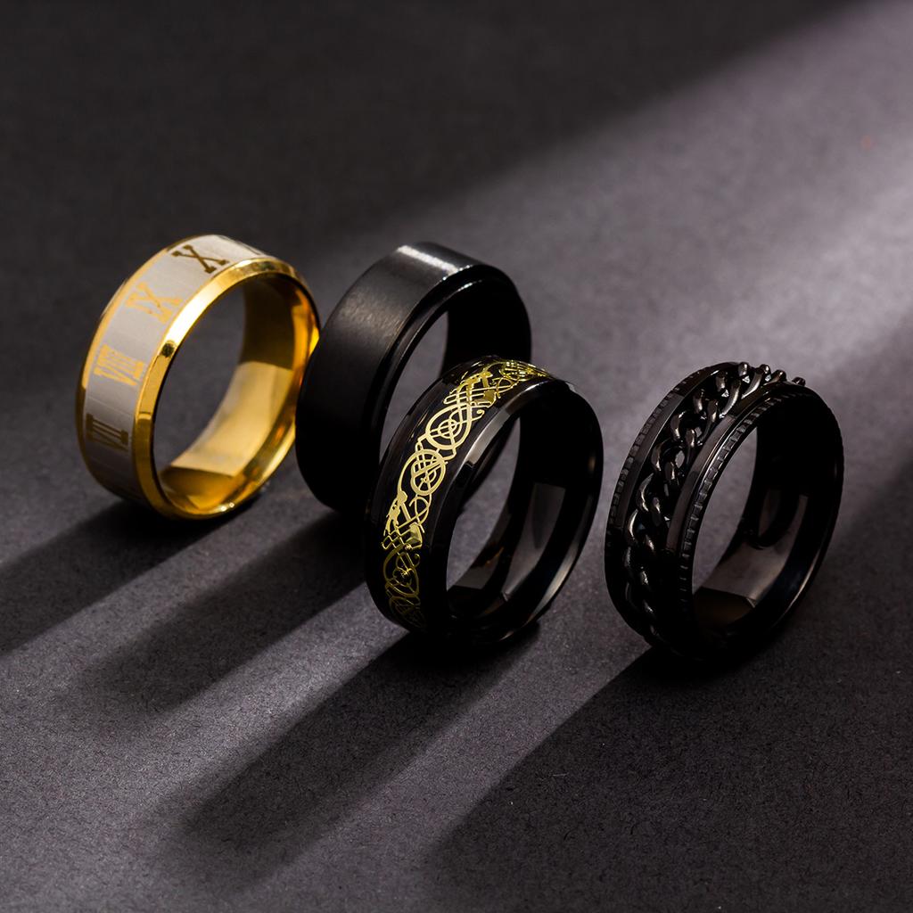 4pcs Stainless Steel Ring Set  Men's Wedding Rings Cool Spinner Black Golded 8mm Width Unisex