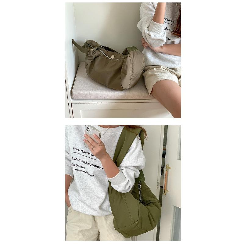 Large Capacity Nylon Shoulder Bag Women Casual Crossbody Sling Bag Lightweight Everyday Tote with Wide Adjustable Strap Crescent Bag