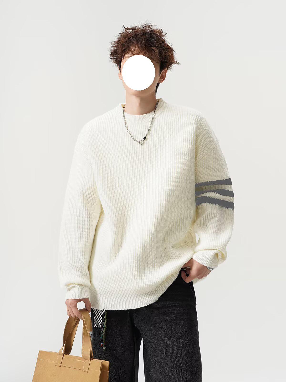 

Men’s Trendy Solid Color Round Neck Knitted Sweater – Autumn/Winter Long Sleeve Korean Style Casual Base Layer M абрикосовий