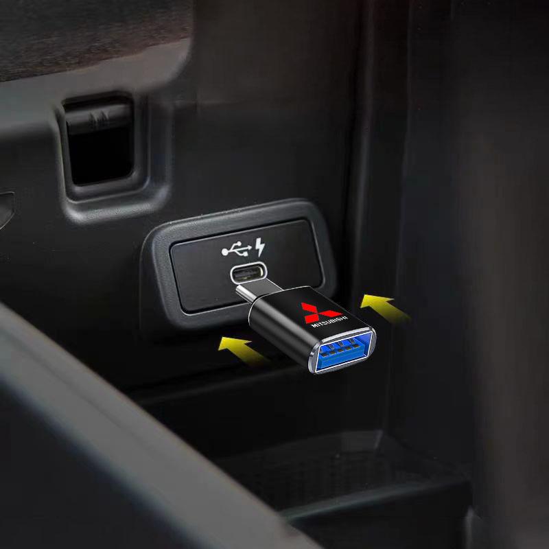 Car Usb Type C Cable Converter Charging Adapter For Mitsubishi Lancer Ralliart 10 3 9 EX Outlander 3 ASX L200 Accessories