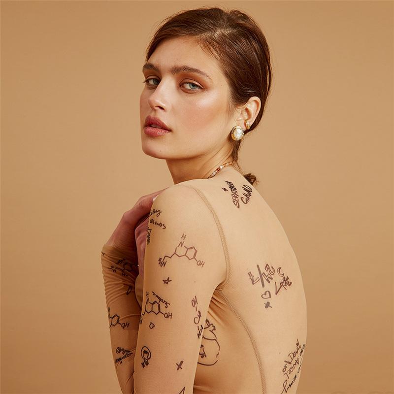 Sexy Tights, One-piece Tops, Long-sleeved Printed All-match Slim-fit Tights