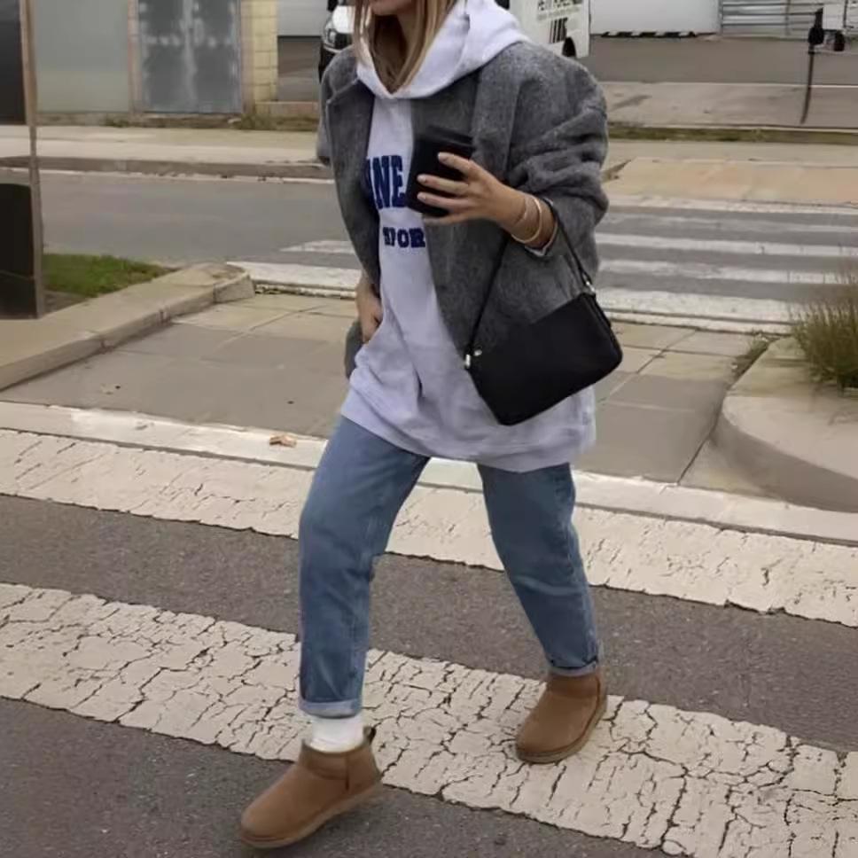 Spring 2023 Women's Casual Loose Workwear Bomber Jacket with Stand Collar Y2K Style