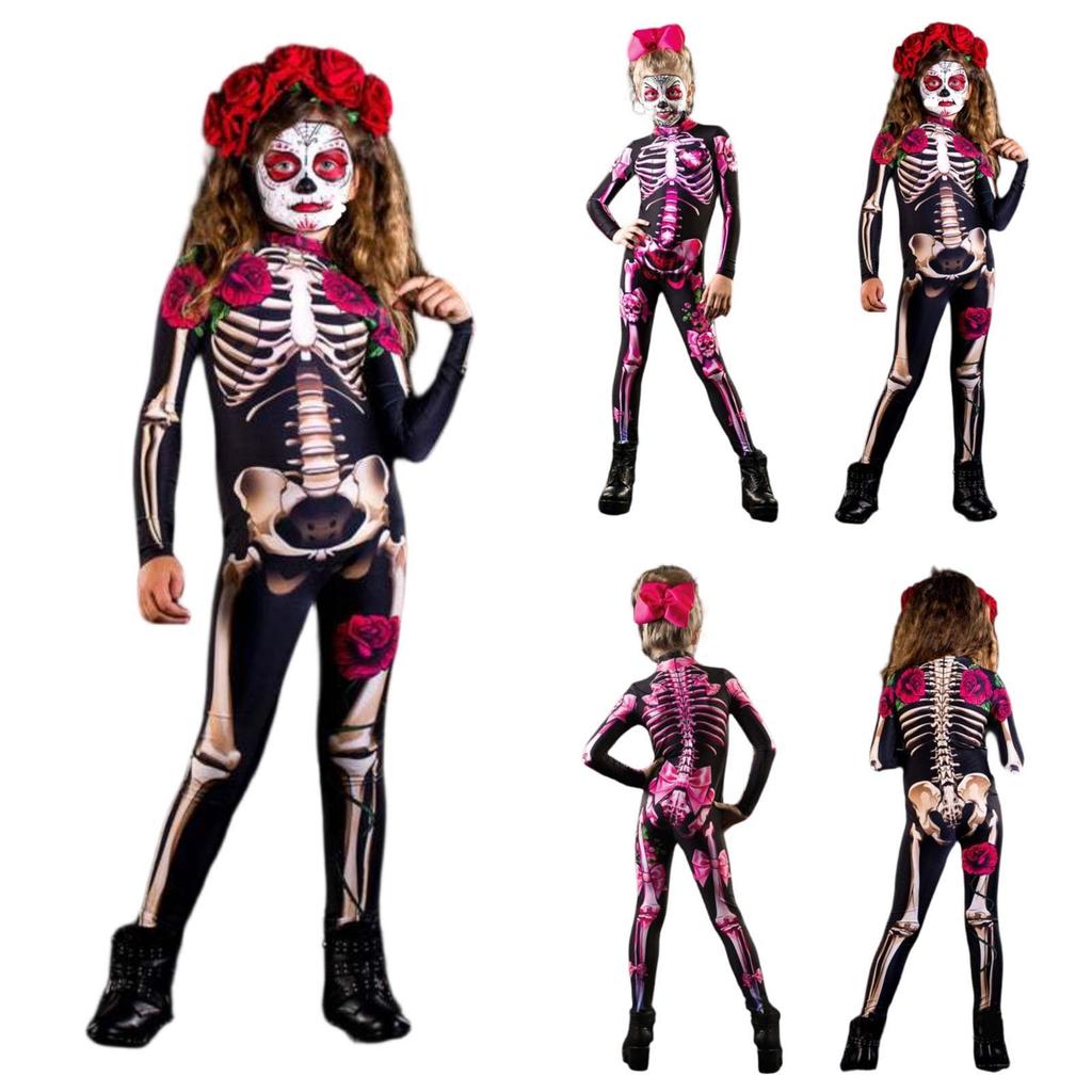 Halloween Skulls And Bones Trykt Jumpsuit Foreldre-Barn Kostyme