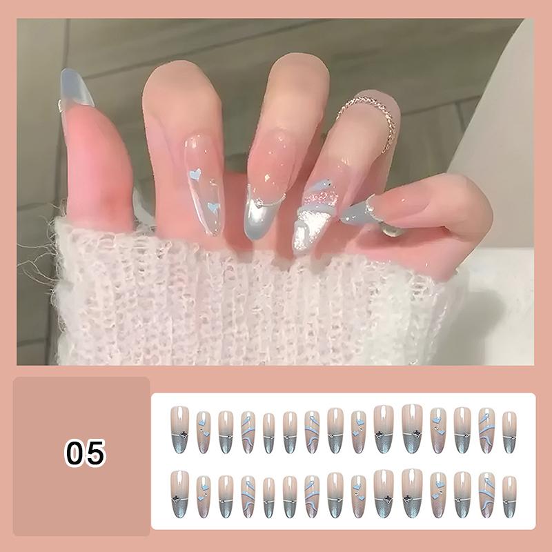 24/30Pcs Medium Fake Nail Set With Jelly Glue Gradient French Press On False Nail Elegantstyle Nails Full Cover Wearing False