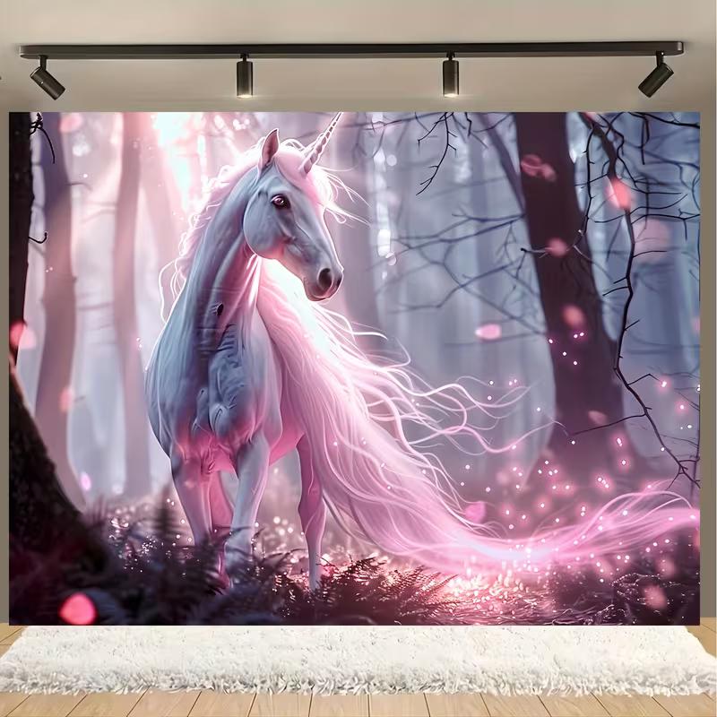 

2D Fairycore Unicorn Wall Tapestry Magical Forest Bedroom Living Room Background 47.2x31.5inch/120*80cm