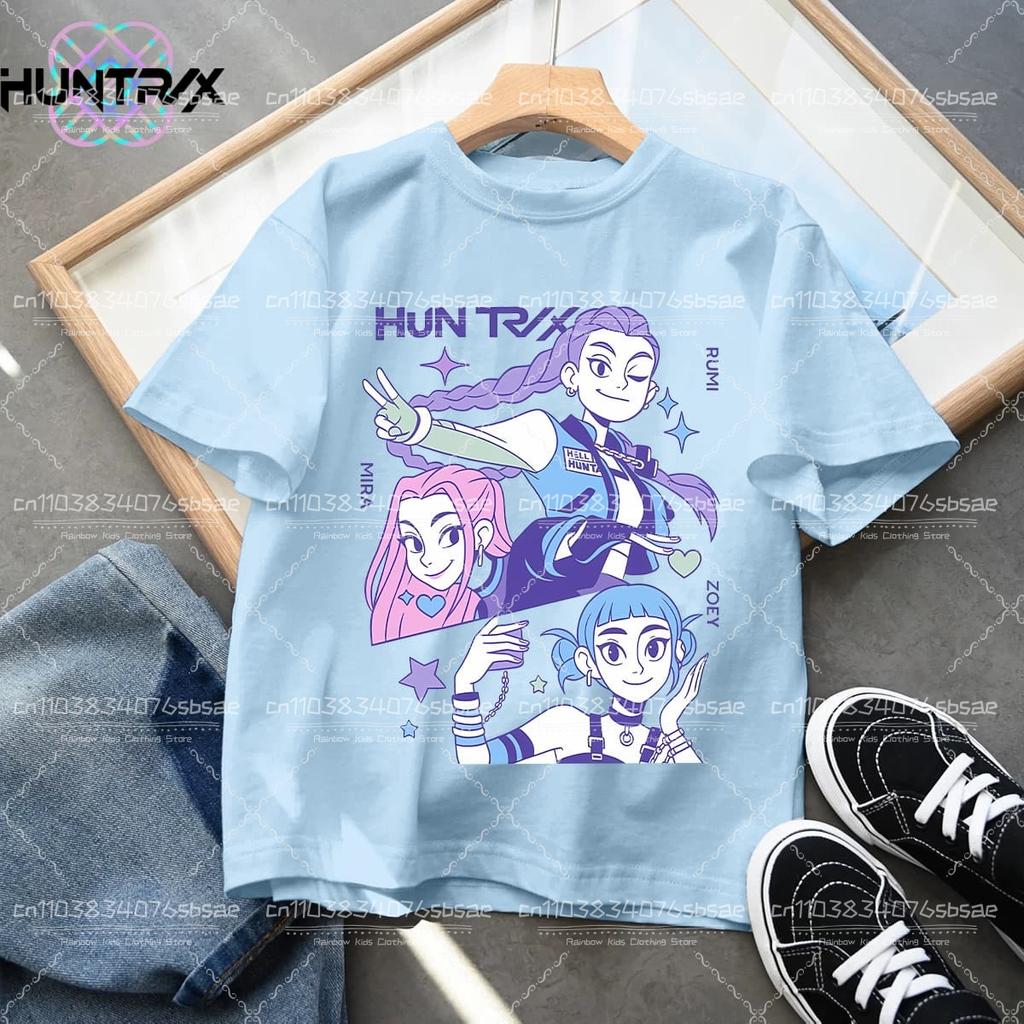 Tricouri Kpop Desene Animate Drăguțe Demon Hunters Huntrix Vară Băieți Fete Mânecă Scurtă Topuri cu Gât Rotund Anime Kpop Demon Hunters Tricou