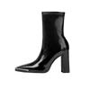 New square-headed patent leather thin high-heeled short boots women's black side zipper autumn and winter thick-heeled short thin boots