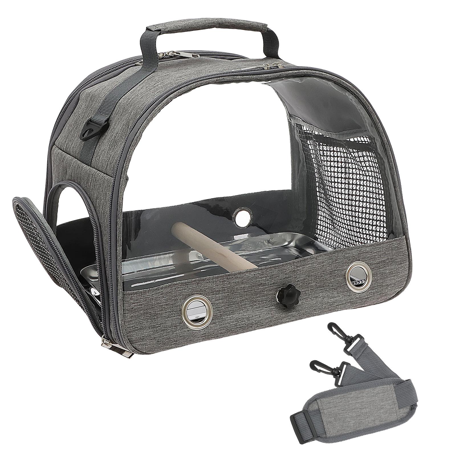 

Bird Travel Carrier Portable Transport Bird Cage Bag With Stainless Steel Tray Clear Window Outdoor Parrot Bird Pet Backpack серый