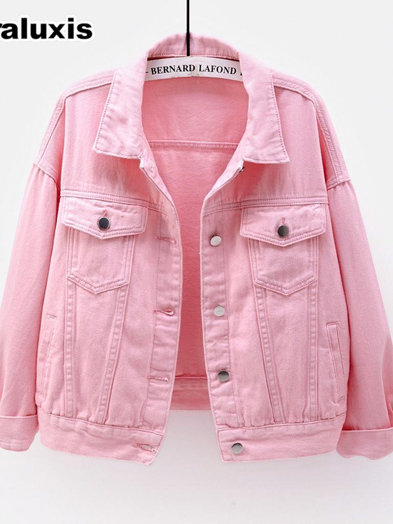 Giacca di Jeans Colorata Nuova Primavera/Autunno Taglie Forti Donna Stile Coreano Bianco Manica Lunga BF Cappotto Top Viola