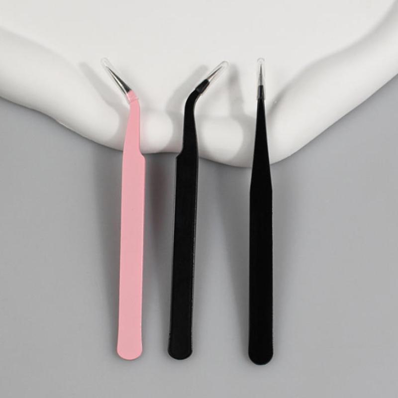 1Pcs Stainless Steel Eyelash Extension Tweezers Curved Straight Head Lashes Tweezer Non-Magnetic Eyelashes Nail Makeup Tools