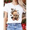 Unisexs Y2K Teddy Bear Heart Print ShortSleeve Top Cute Plaid Bow Tie with Heart Pattern Paired with BlackBrown Bear TShirt