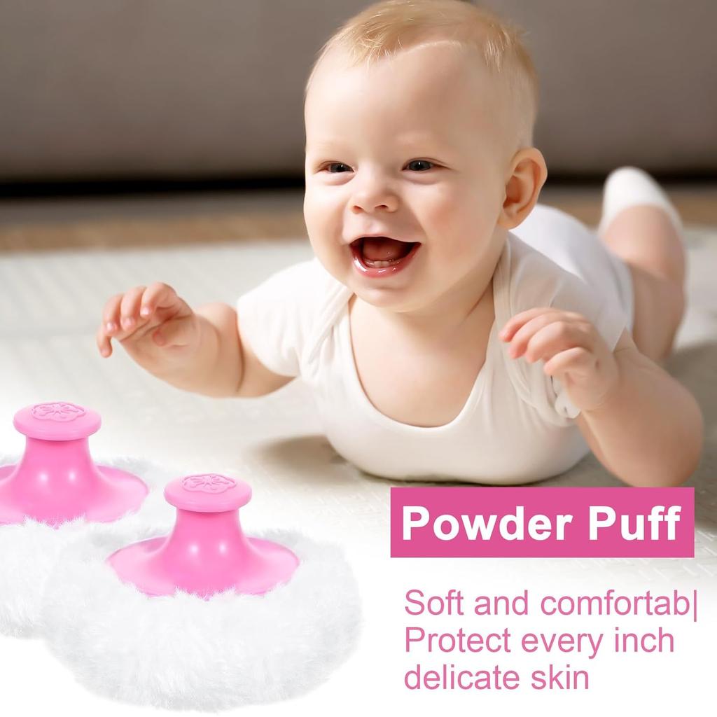 2 Pcs Large Fluffy Powder Puff Body Cosmetic Face Loose Powder Applicator Handle Foundation Puff Pad Washable Beauty Application Tool for Women