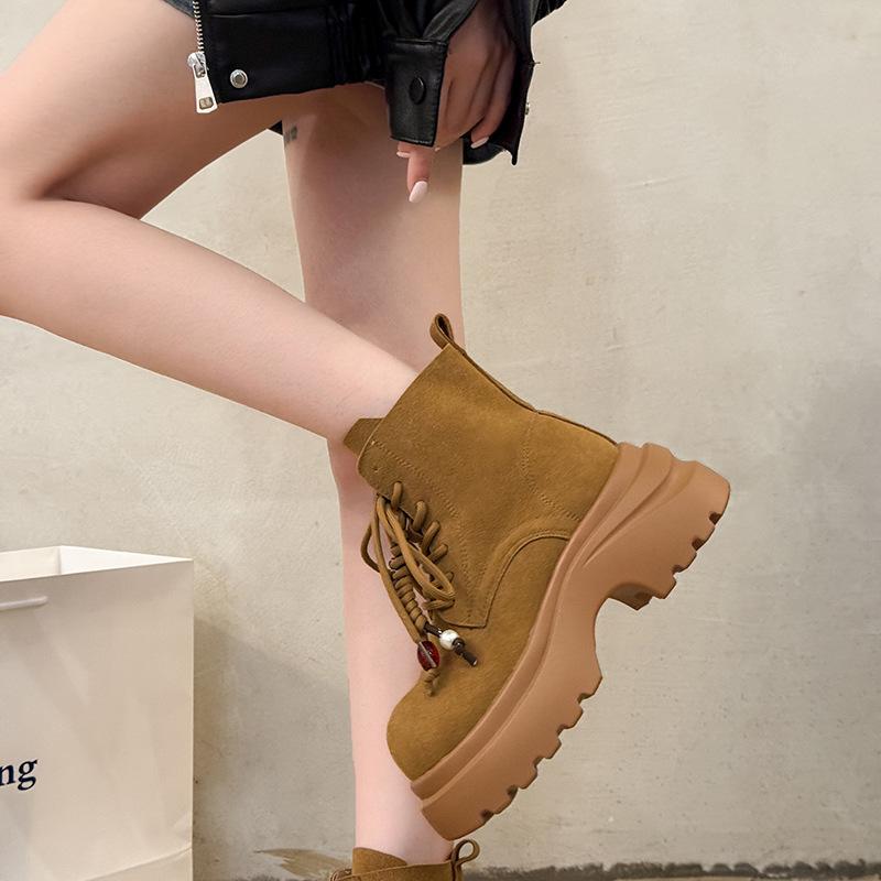Thick-soled Temperament Martin Boots Women's 2025 New Autumn British Style Lace-up Short Boots Small Height-increasing Boots