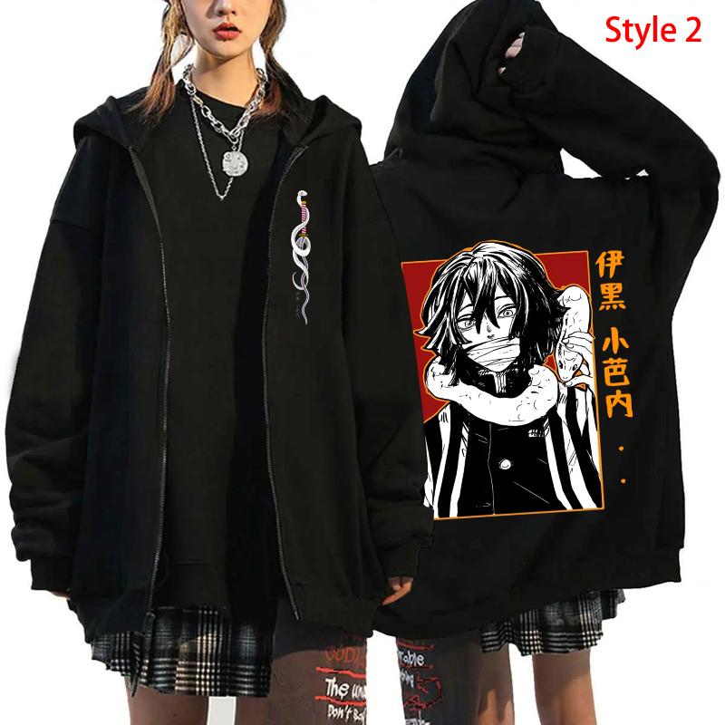 Anime Demon Slayer Kanroji Mitsuri Iguro Obanai Couple Cute Print Hooded Men Women Hoodies Manga Zip Jacket Harajuku Sweatshirt