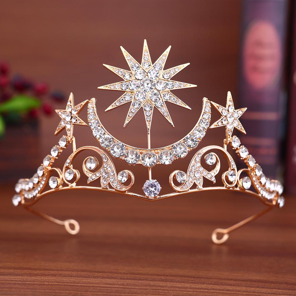 European and American Light Luxury Rhinestone Bridal Crown Headdress Alloy Diamond Sun Crown Hair Accessories Wedding Hair Crown Accessories