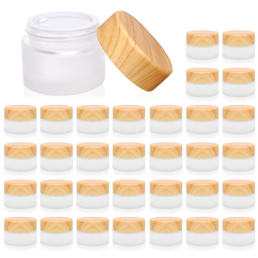 32 Piezas Frascos Vacíos Redondos Vidrio Transparente Mate Contenedor de Cosméticos Botella de Muestra Recargable Caja Tarro para Crema Facial para Maquillaje