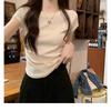 Sweet and Pure Desire Shoulder Short Sleeved T-shirt for Women, Embroidered with Bow, Spring and Summer Version Pleated Waist Cinching Short Top