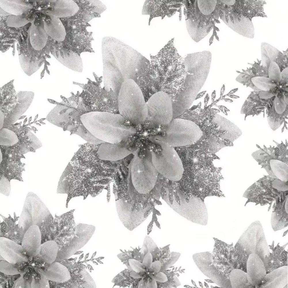 12Pcs with Stems Artificial Christmas Flowers With Clips Christmas Floral Decorations  Wreath