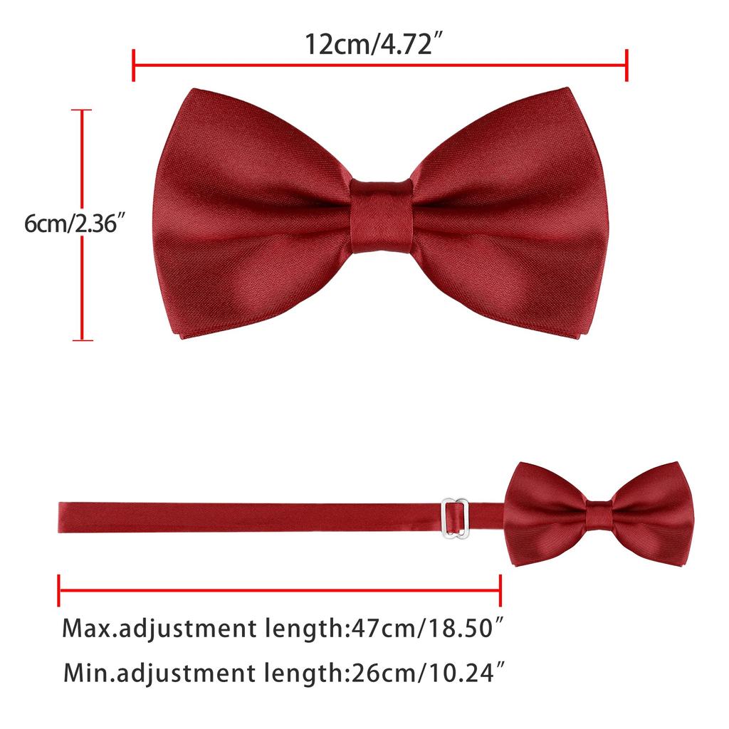 [Allegra K] Bow Tie, Formal Bow Tie, Ribbon, Wedding, Entrance Ceremony, Adult, Adjustable, Solid Color, Men's, Wine Red, Free Size