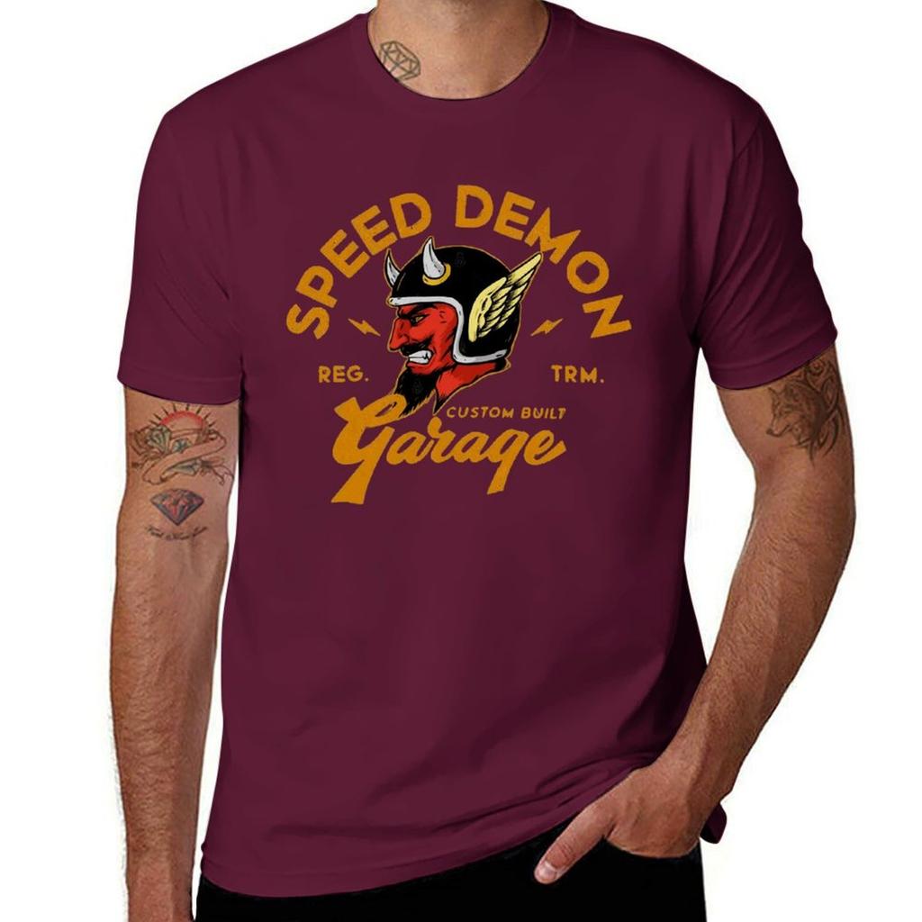 Speed Demon Garage T-Shirt Boys Whites Korean Fashion Mens T Shirts Pack
