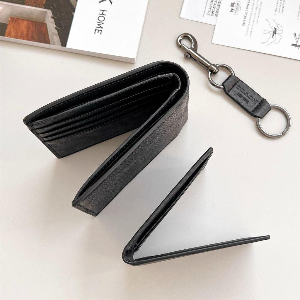 Men's Embossed Cowhide Bifold Wallet with Card Holder & Keychain
