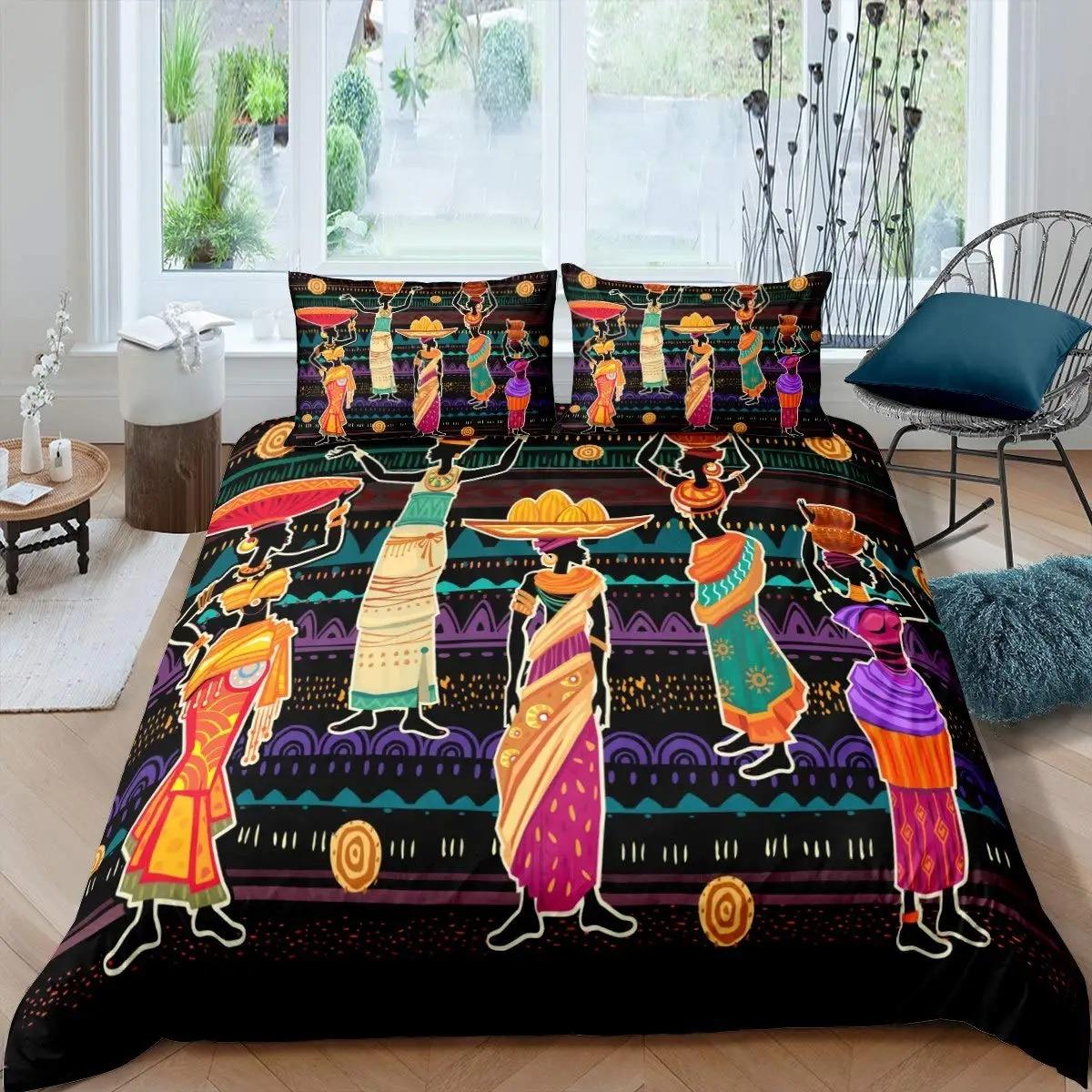 

Черный женский пододеяльник этнический афро-африканский покрывало традиционный экзотический комплект постельного белья племенной пододеяльник с 2 наволочками 70x133cm 2pcs